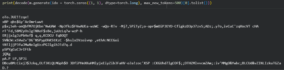 Bigram Model Text Generation Output